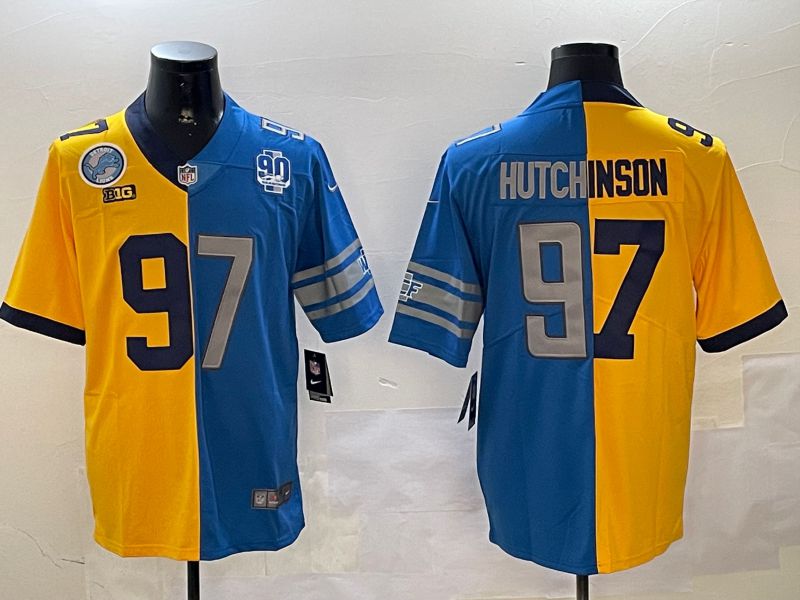 Men Detroit Lions 97 Hutchinson Blue yellow 2024 Nike Limited NFL Jersey style 4